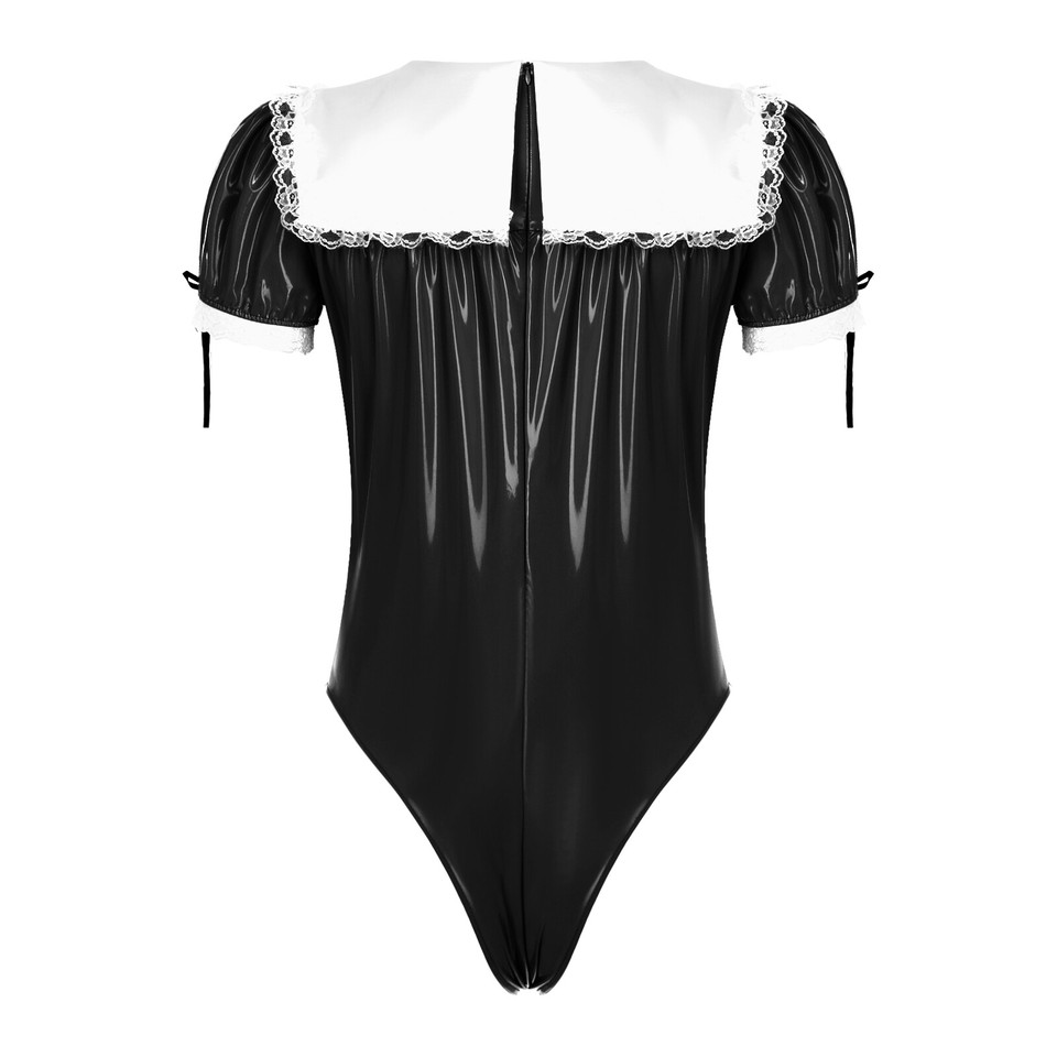 Mens Bodysuit Stage Performance Maid Costume One Piece Leotard Clubwear