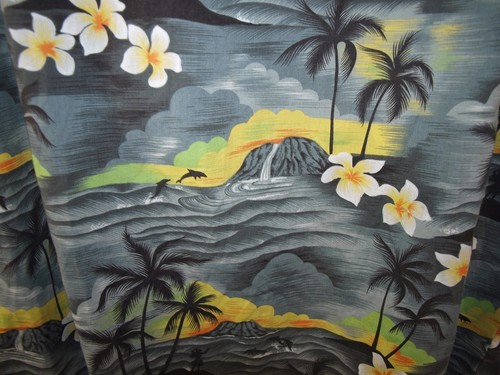 Royal Creations graues Hawaiihemd Aloha Hibiskus Lei Palmen Herren L - Bild 4 von 5
