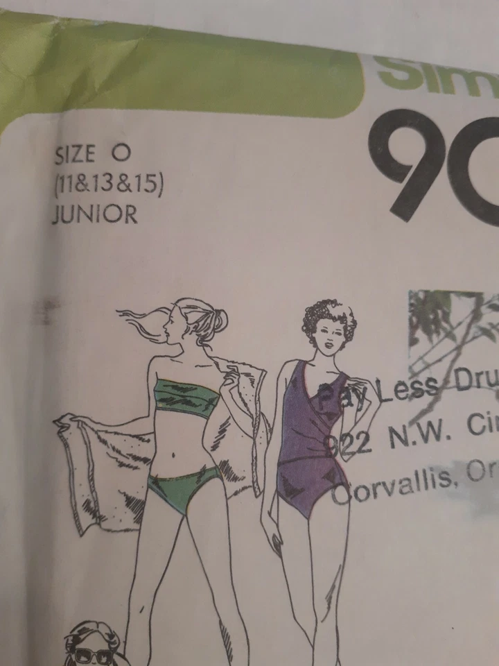 Swimsuit Bikini Wrap Skirt Simplicity Sewing Pattern 9005 Size 11 13 15 VTG UC - Image 4 of 4