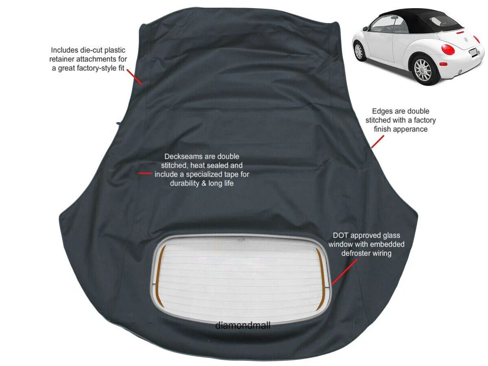 Se adapta a Volkswagen nuevo Beetle 2003-10 convertible superior negro marco eléctrico alemán superior Foto 3 de 3