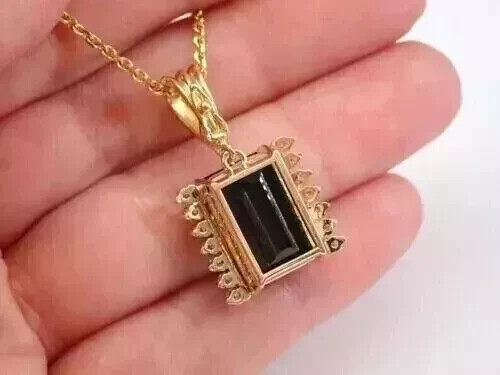 2 kt Smaragd Lab Created schwarzer Diamant Damenanhänger 14 K Gelbgold plattiert 18 Zoll - Bild 2 von 5