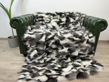 Luxury White Frost Fox Fur Blanket Throw. Real Fur