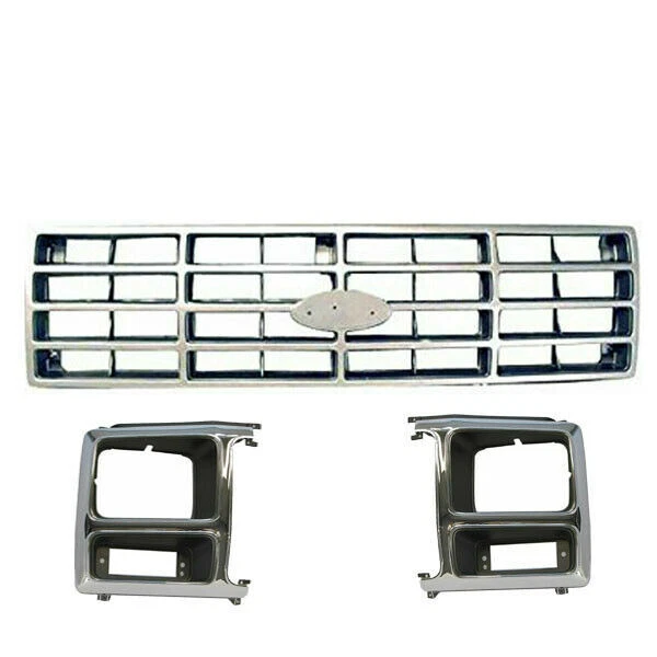 For 1982-1986 FORD F-150 BRONCO New Front Grille Silver & Headlamp Door Set 3pc - Image 2 of 4