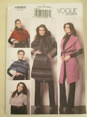 Vogue 8965 Easy Wraps Pattern XS-M 4-14 Winter Fashion Style Career Casual Uncut