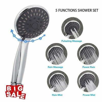 High Pressure Water Hand Held Shower Head 5 Function Massage Spa Wall Showerhead