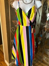 Colorful Boho Wrap Summer Deep V Striped Sundress Spaghetti Strap Midi Dress