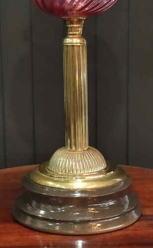 Antique Oil Lamp Duplex Burner Acid Etched Glass Shade With Glass Font - Picture 16 of 19