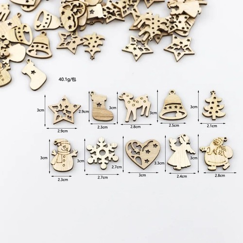 Christmas Wooden Ornaments-Unfinished Wood Craft Winter Hanging Decoration 50Pcs - Picture 11 of 13