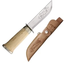 Marttiini Lapp 245 Fixed Knife 5" Stainless Steel Blade Curly Birch Handle 010C
