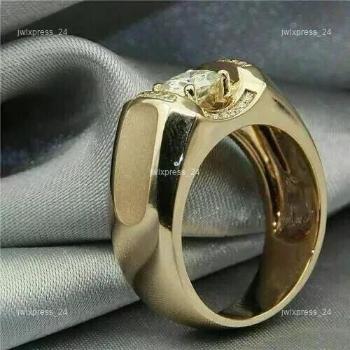 14K massiver Gelbgold Lab Grown Diamant Solitär mit Akzenten Frau Ring Schmuck - Bild 5 von 15