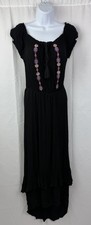 Love Fire Boho Black Bohemian Hi-Low Ruffle Dress Embroidered Floral Size Medium