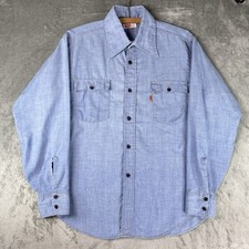 Vtg Levis Shirt Mens Sz L Blue Chambray Southwestern 70s Orange Tab Dart Collar