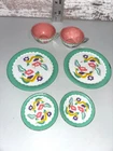Vintage Ohio Art Floral Litho Tin Tea Set Childrens Toy Plates Cups Lot of 6