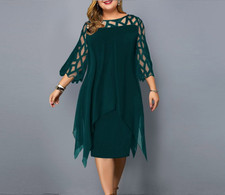 Plus Size 18-28 Women Midi Dress Lace Ladies Evening Cocktail Formal Party-Dress