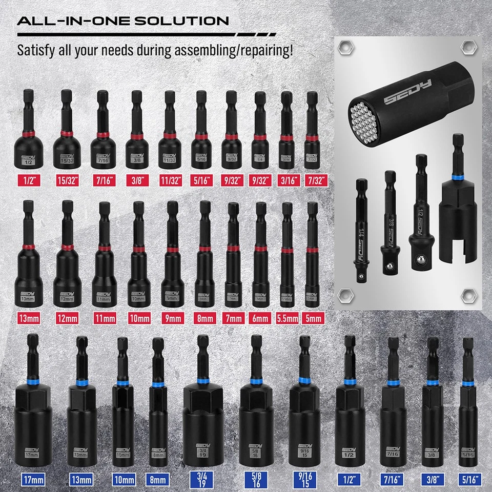 80PC Magnetic Impact Nut Driver Set Metric & SAE with Adapter 1/4'' Quick Change - Image 3 of 4