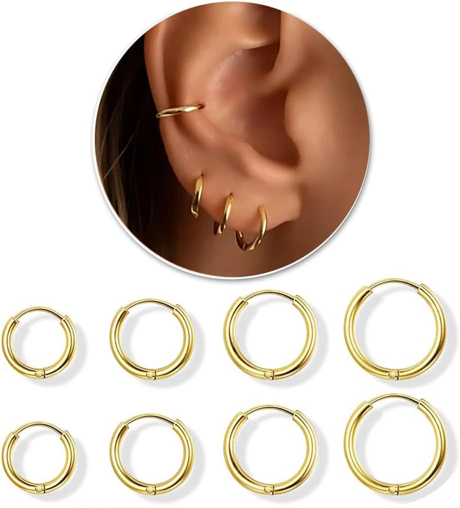 Orecchini A Cerchio In Acciaio Chirurgico 316L Con Zirconi - Argento E Oro Rosa, 12 Mm, Ipoallergenici
