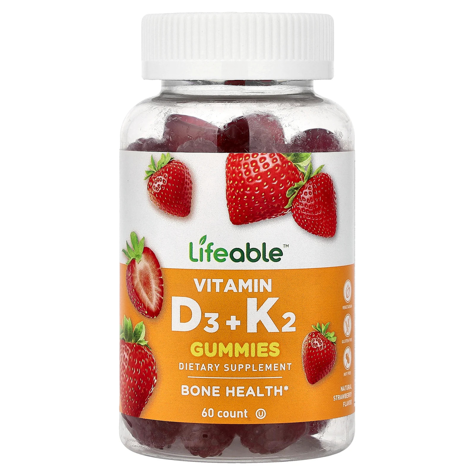 Vitamin D3 K2 Gummies Natural Strawberry 60 Gummies 4090₽