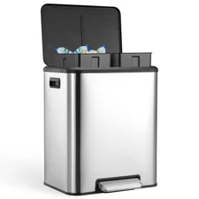 2 × 4 Gallon Trash Can Dual Compartment Step On Kitchen Garbage Bin w/ Lid