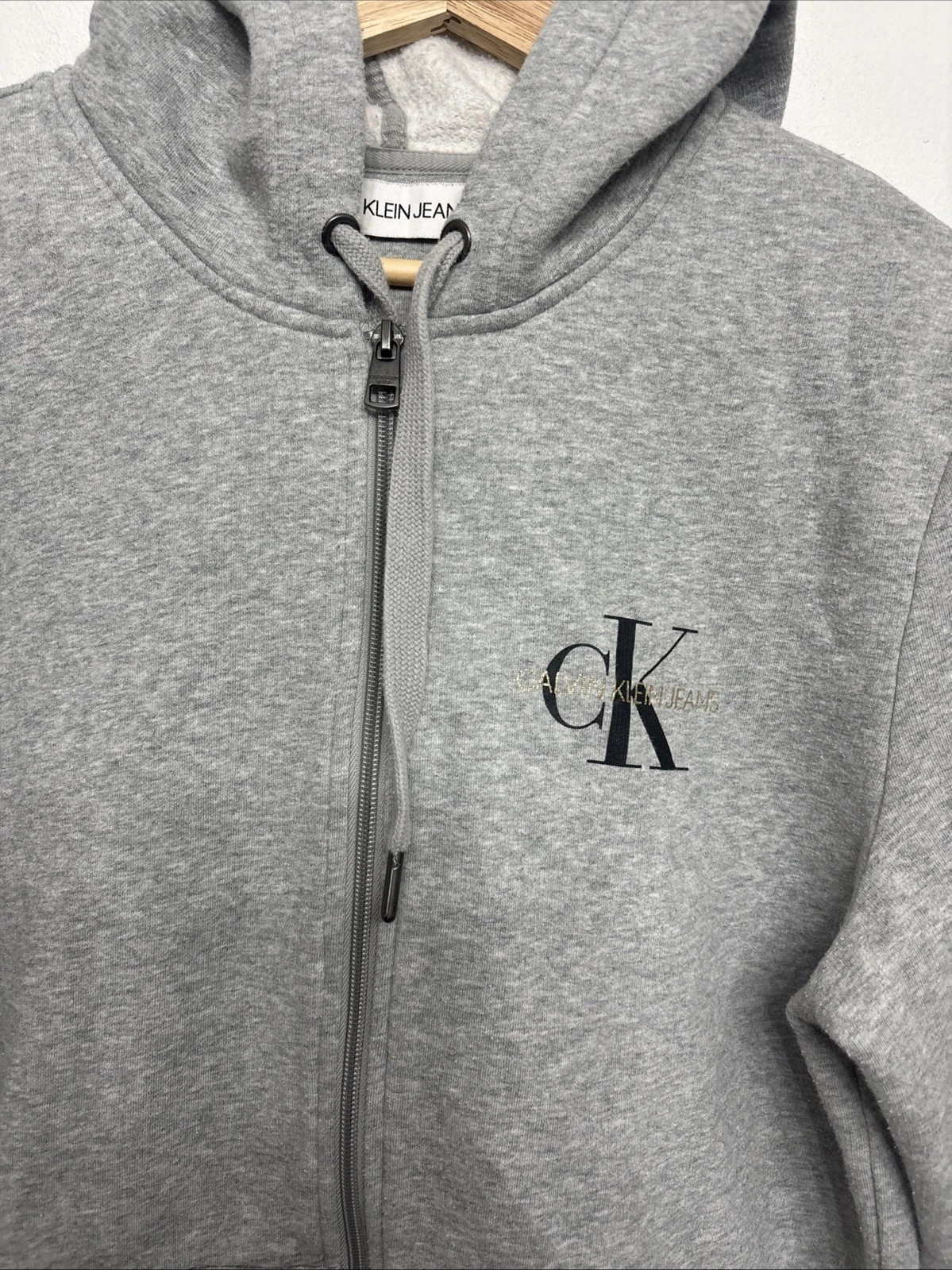Calvin Klein Y2K Gray Full Zip Hoodie M 90s Boho Retro Casual Chic CK