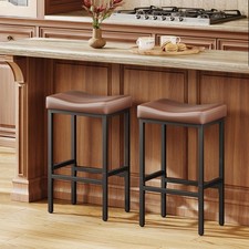 24 Inch Counter Height Bar Stools Set of 2 Premium Faux Leather Vellorise Small