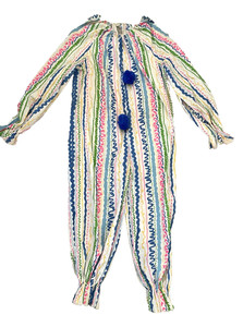 Vintage Handmade Adult Unisex Clown Costume Suit Romper Coveralls One Size Neon