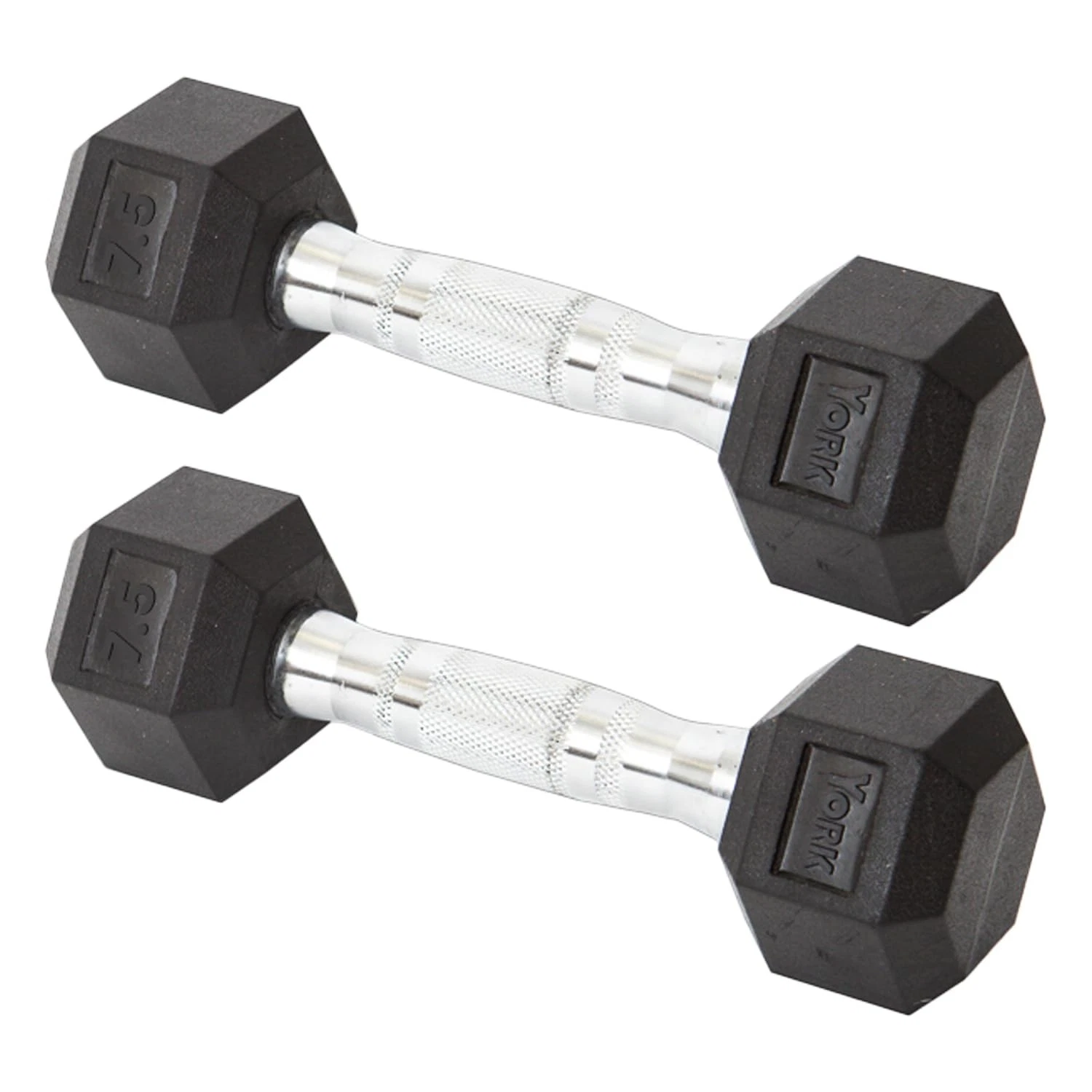 York Barbell Hex Dumbbell Set 7.5LB Rubber Coated Fixed Weight Dumbbells Pack 2