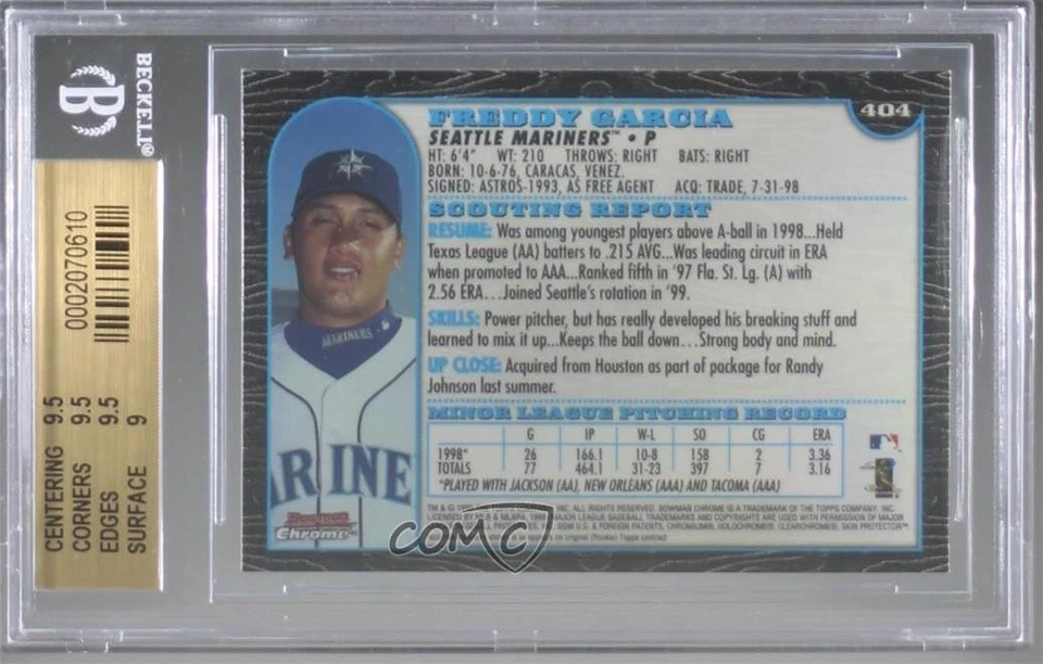 1999 Bowman Chrome Freddy Garcia #404 BGS 9.5 GEM MINT Rookie RC - Image 2 of 2