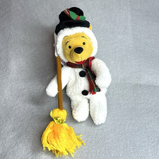 Snowman Pooh Winnie The Pooh Disney Store Bean Bag 8" Plush Top Hat Scarf Broom