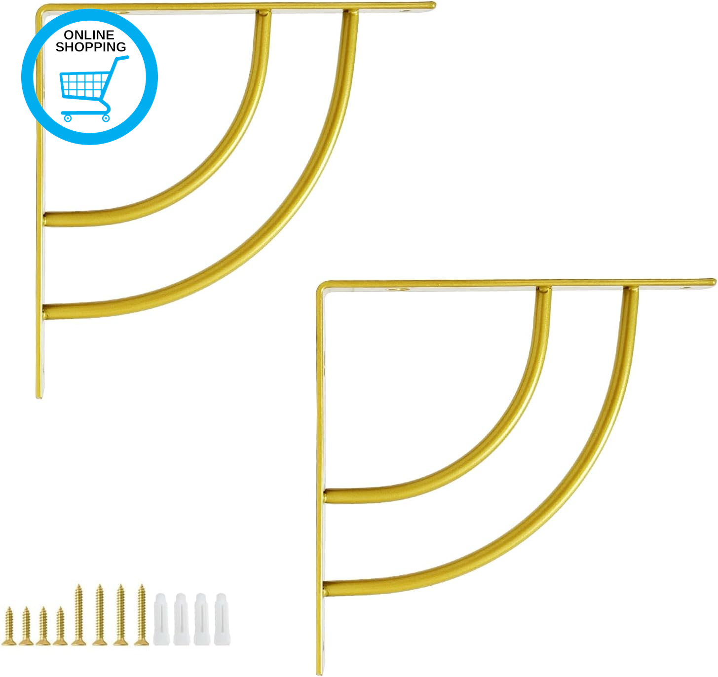 Gold Shelf Brackets, 200Mm Triangle Shelving Brackets, Wall Mounted Shelf Suppor