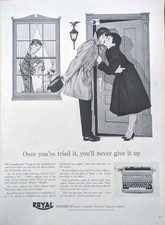 1956 Vintage Royal Typewriter Print Ad.  Saying Goodbye On The Doorstep  thumbnail