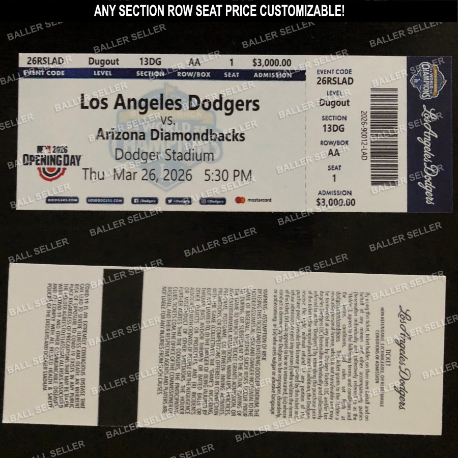 2026 Los Angeles Dodgers Opening Day or ANY GAME Customizable