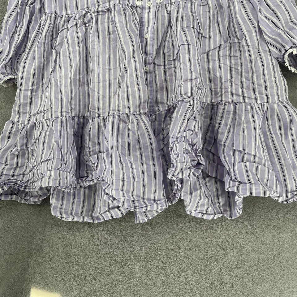 Sandro Dress Womens 38 Purple Button Tier Smocked Striped Long Sleeve Lace Paris - Image 4 of 4