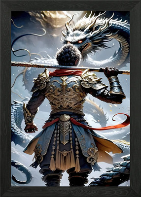 Affenkönig und Drache Illustration gerahmtes Wandbild Poster Leinwanddruck Bild