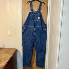 Carhartt Mens Bib Overalls Sz 54 X 30 Denim Blue Work Chores R07 DST