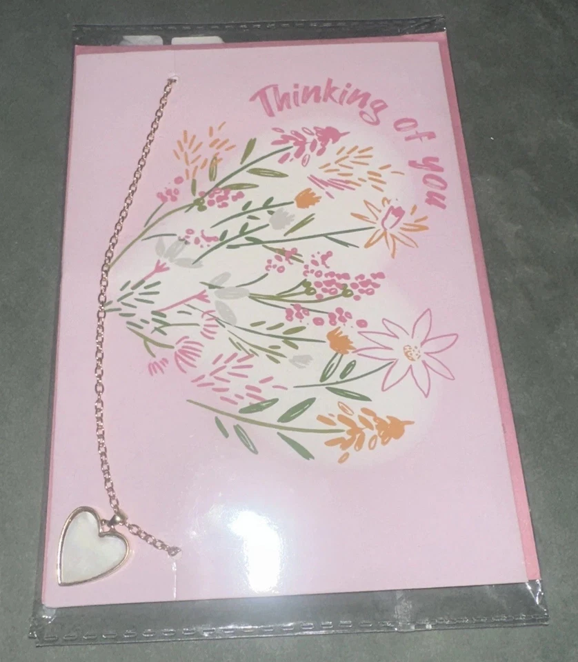 Thinking of you card w/heart necklace By lifestyle novelty. Pink Envelope/Blank - Image 4 of 4