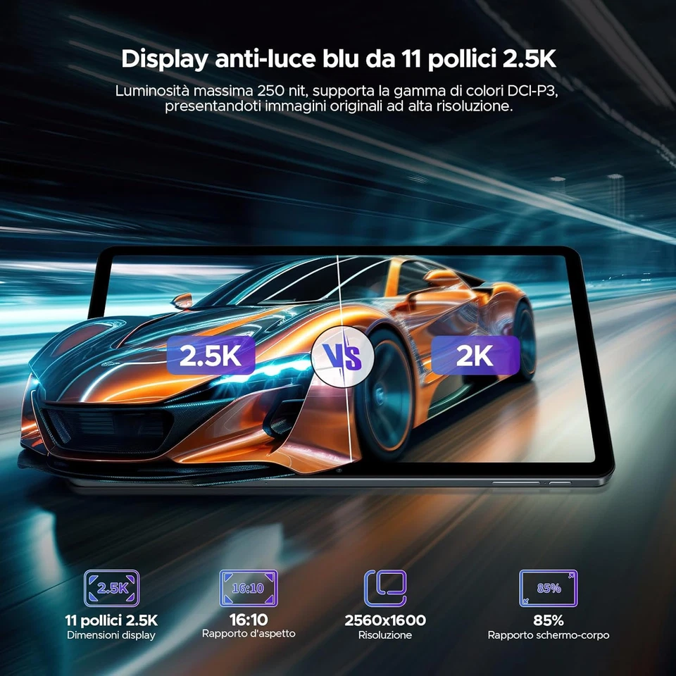 T40 Tablet 11 Pollici, 2.5K 20GB RAM+512GB ROM/2TB TF Android Tablets, Helio G99 - Immagine 4 di 4