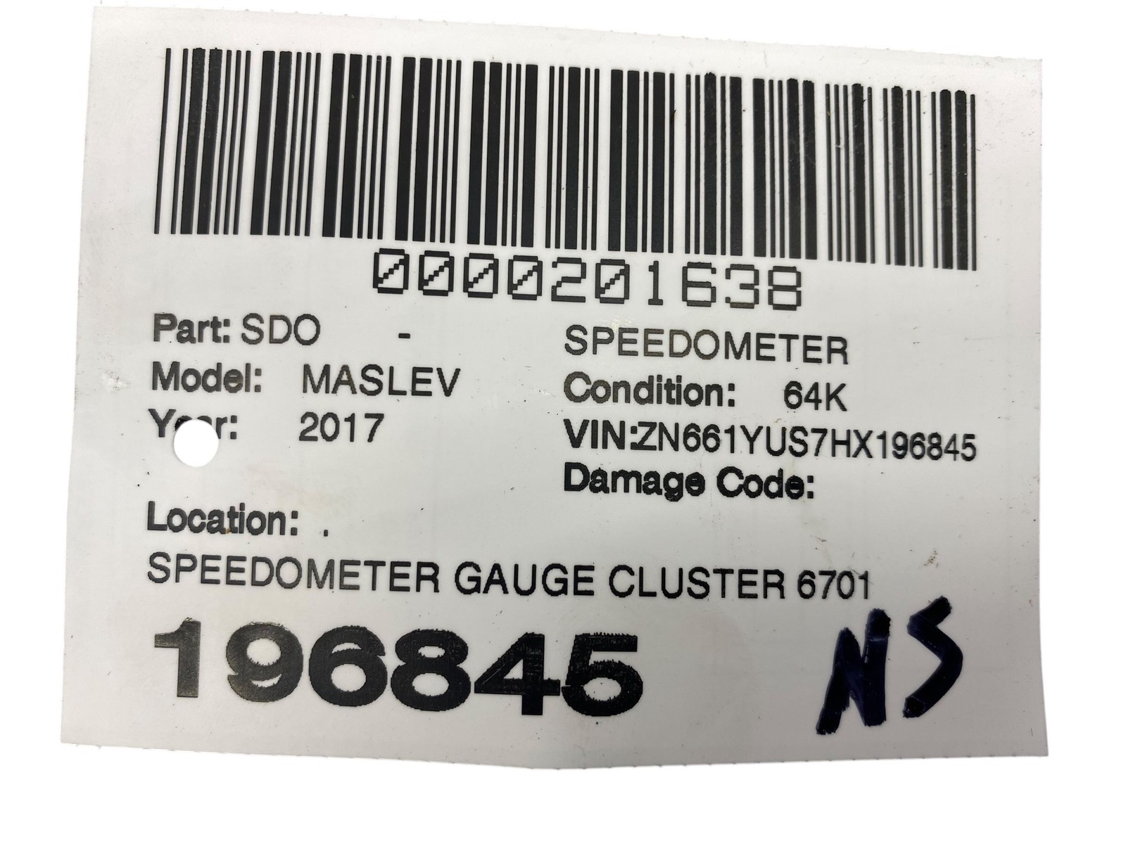 2017-2020 MASERATI LEVANTE M161 OEM SPEEDOMETER GAUGE CLUSTER 670101176