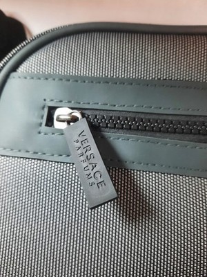 Versace Perfums Men s Toiletry Zip Up Shave Bag Dark Gray Black Trim