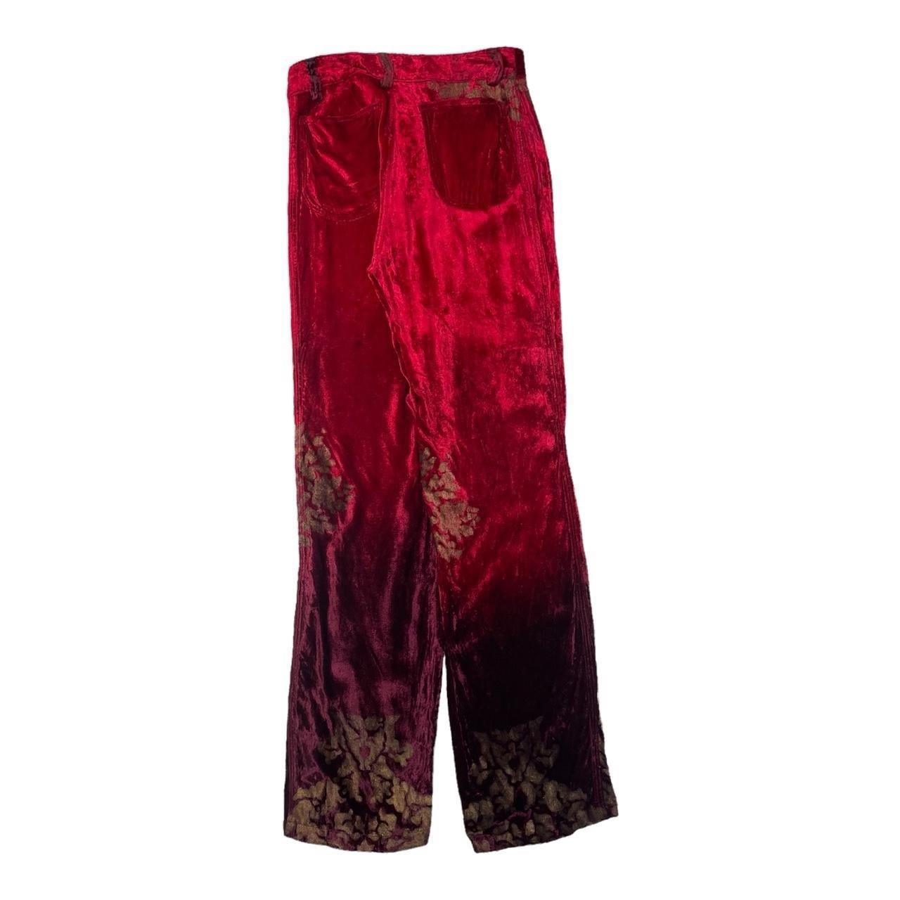 Vintage Valentino Jeans Red Velvet Trousers High Waisted Y2K Pattern Fade 28W