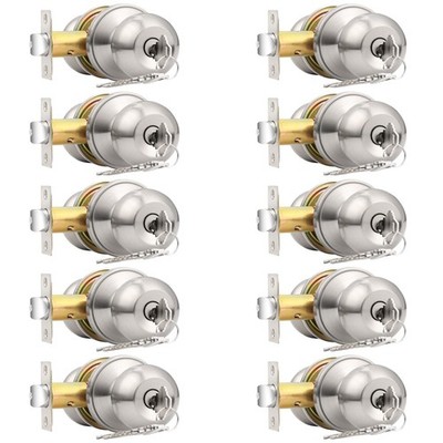 Probrico 10 Pack Keyed Alike Entry Knobs with Keys, 10 Pack, Brushed Nickel
