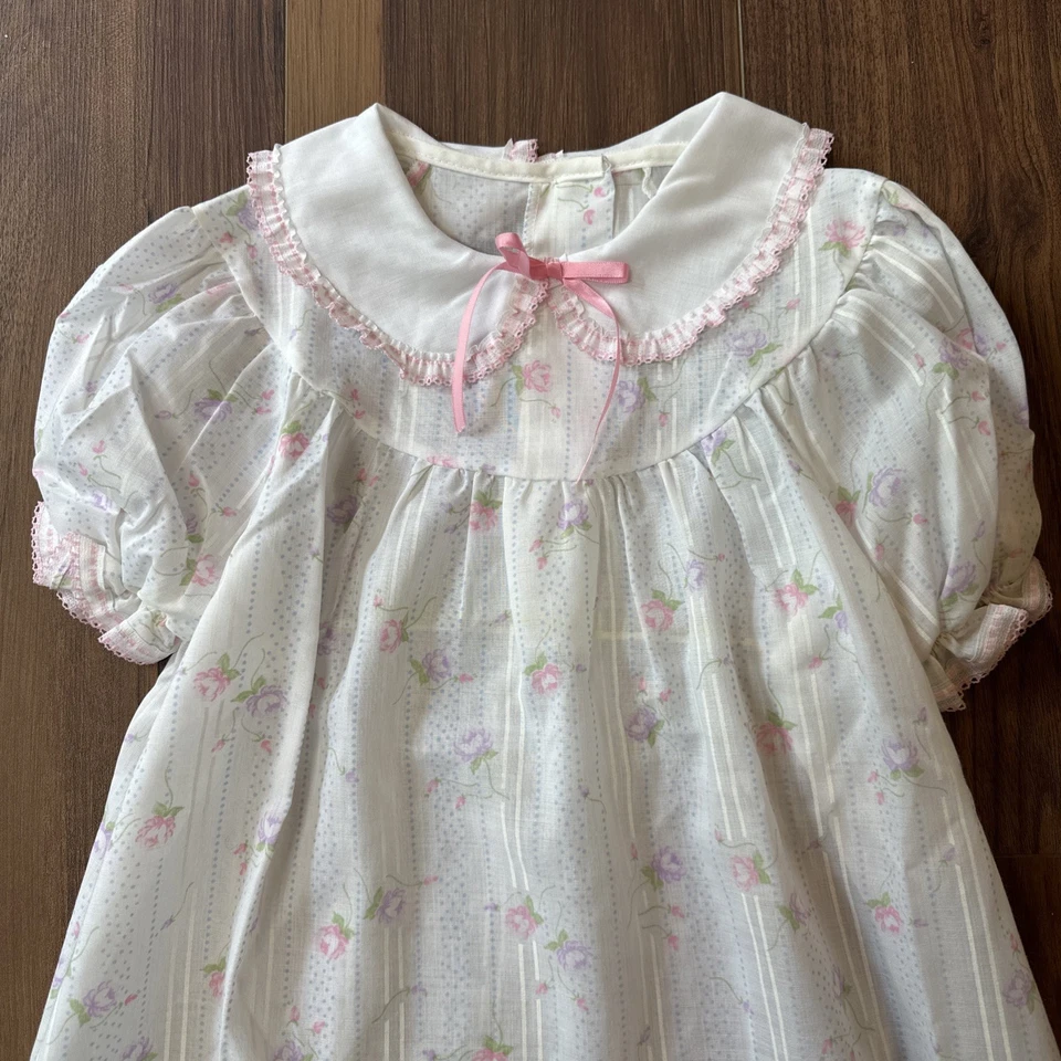 Nuevo Nuevo de Colección Años 80 Rosa y Blanco Dulce Estampado Floral Camisón Niños Duds Niñas Talla 10 Foto 2 de 4