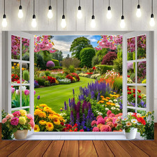 7x5ft Spring Summer Garden Window Backdrop Floral Nature Landscape Photo Backgro