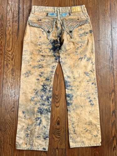 Jeans Robins tasche lunghe con patta strass borchie lavaggio acido Y2K taglia 32 - Foto 2 di 7