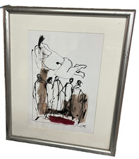 Frauen abstrakte Akte  Zeichnung gerahmt Tusche 40x50 expressiv Unikat Mü05