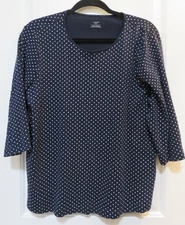 CJ BANKS 3/4 SLEEVE TOP NAVY BLUE WHITE POLKA DOT SIZE 1X