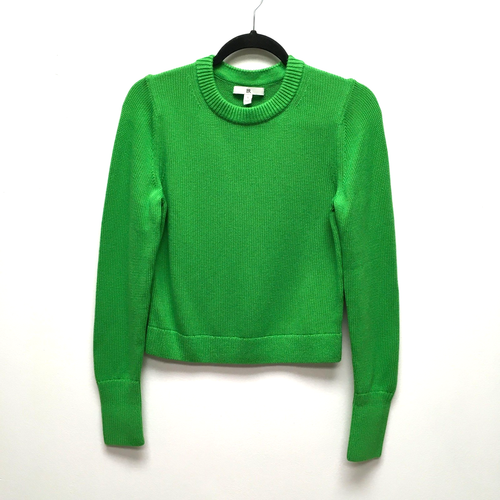 Banana Republic Damen SEHR grüner gerippter Rundhalsausschnitt Baumwolle Seide Pullover Sweater S