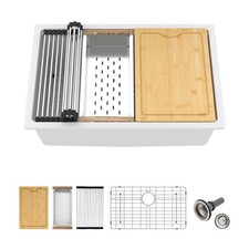 Lofeyo White Undermount Kitchen Sink 28"x19" Workstation Granite Composite