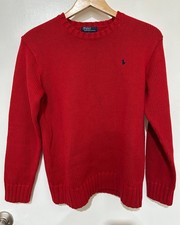 Polo by Ralph Lauren Men  s Red Cable Knit Crewneck Sweater Size L 100 Cotton