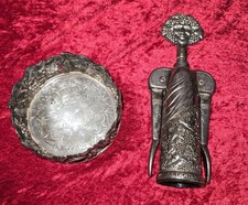 VTG Godinger Bacchus Corkscrew Bottle Opener & Topazio Silverplate Wine Coaster