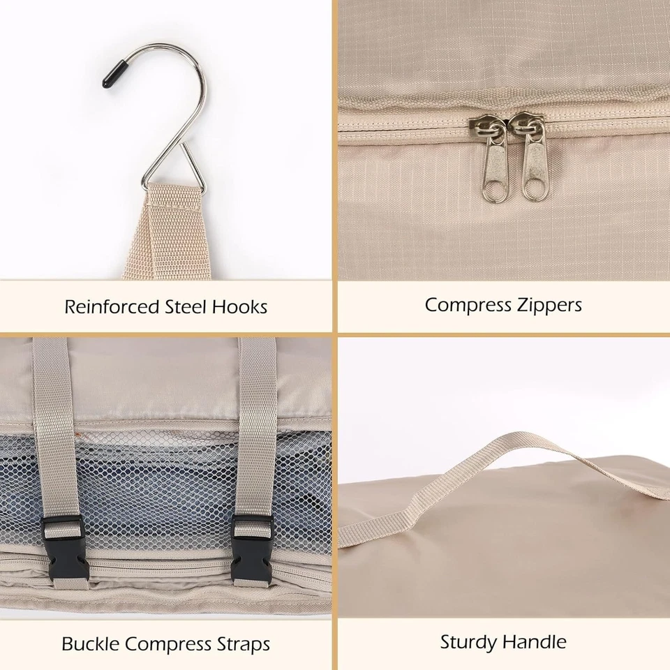 ✈️ Carry-On Foldable Garment Organizer – XXL Hanging Travel Closet in Beige - Image 4 of 4